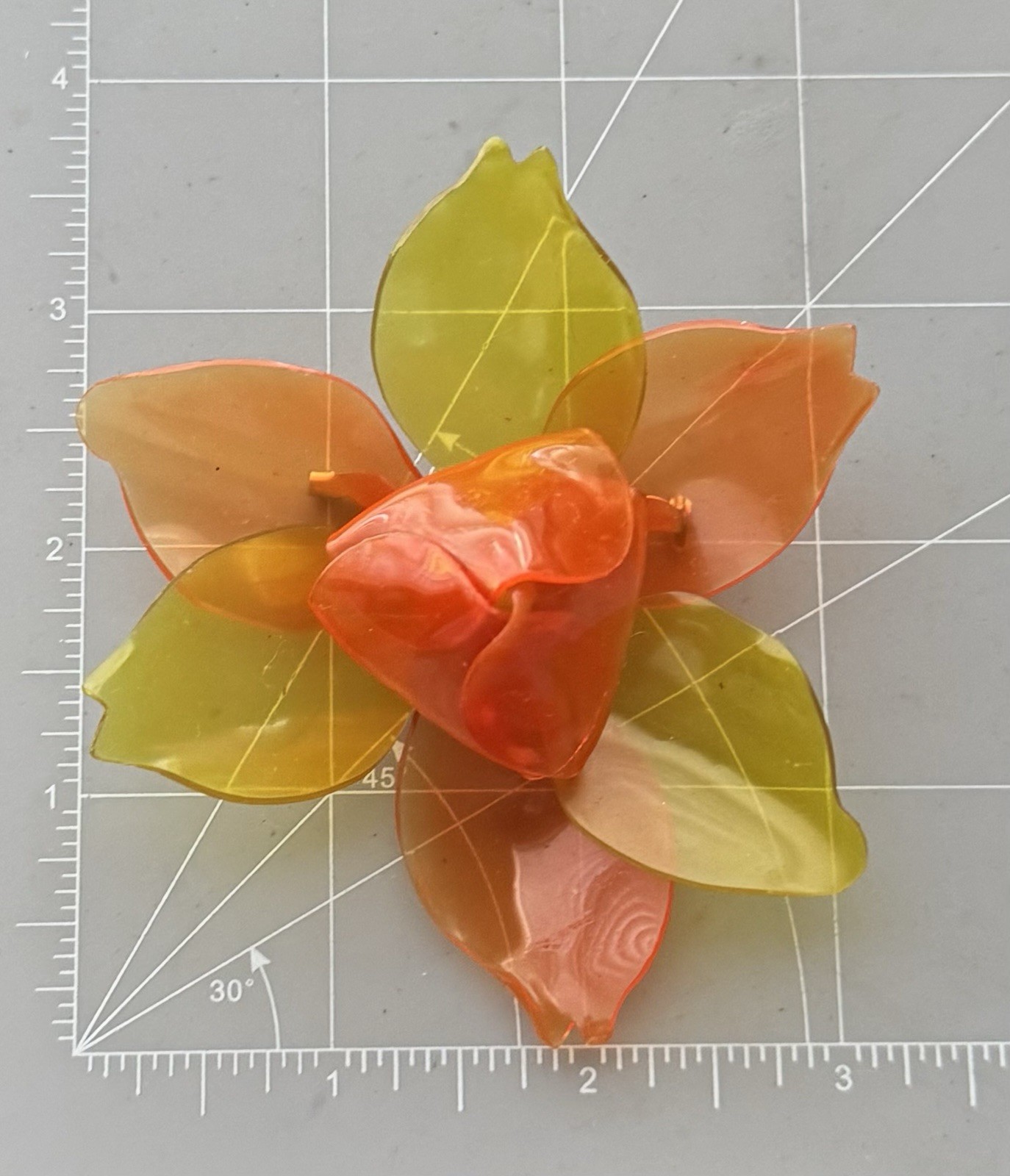 Vintage Orange / Yellow Flower brooch & earrings set cellulose acetate plastic