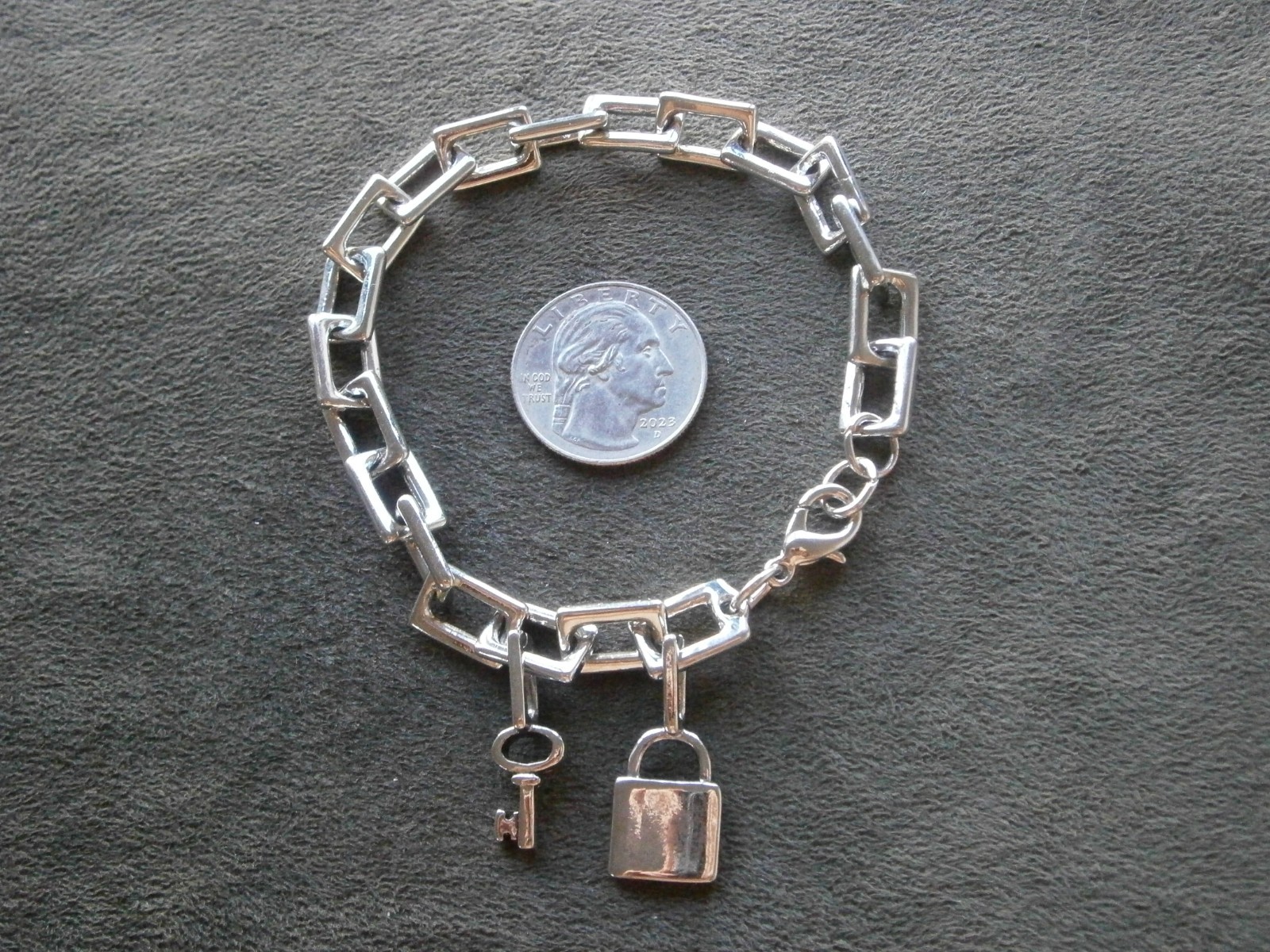 Large Chunky Rectangle Link Vintage Shiny Silvertone Bracelet 8″ ~ 26.6g