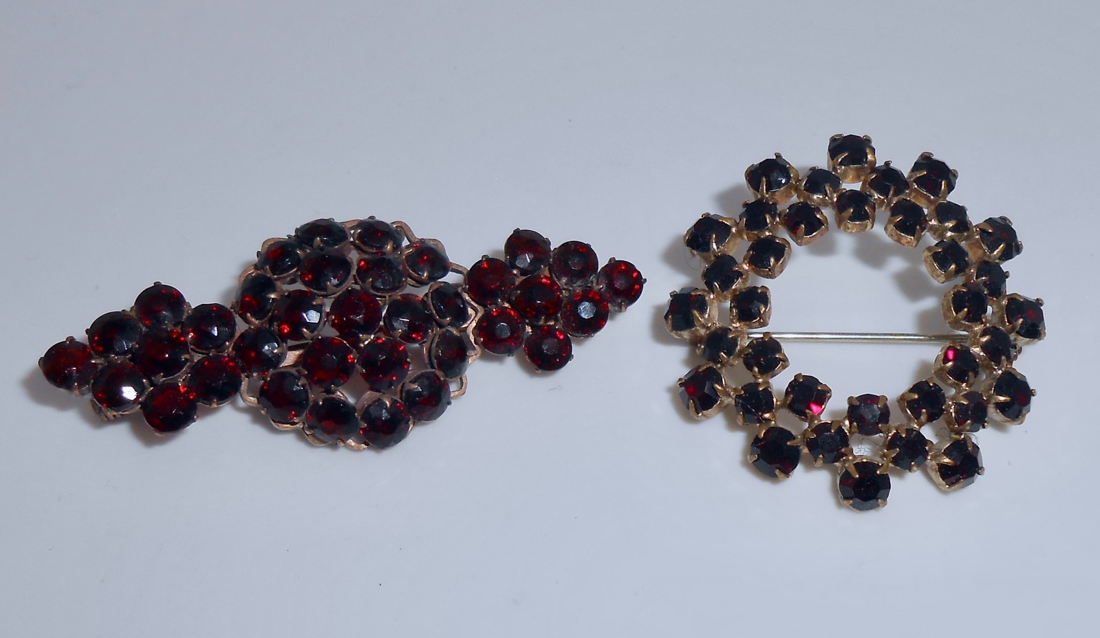 Vintage Deep Red Garnet Style ( Bohemian Garnet ?) Brooch Pin Lot of 2 J17