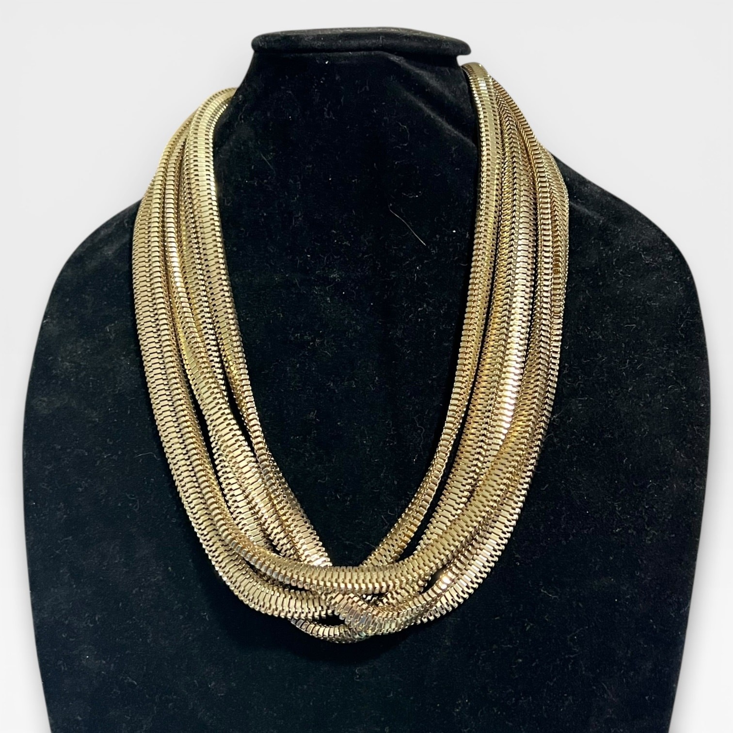 Gold Tone Multi Strand Snake Chain Necklace Statement Jewelry