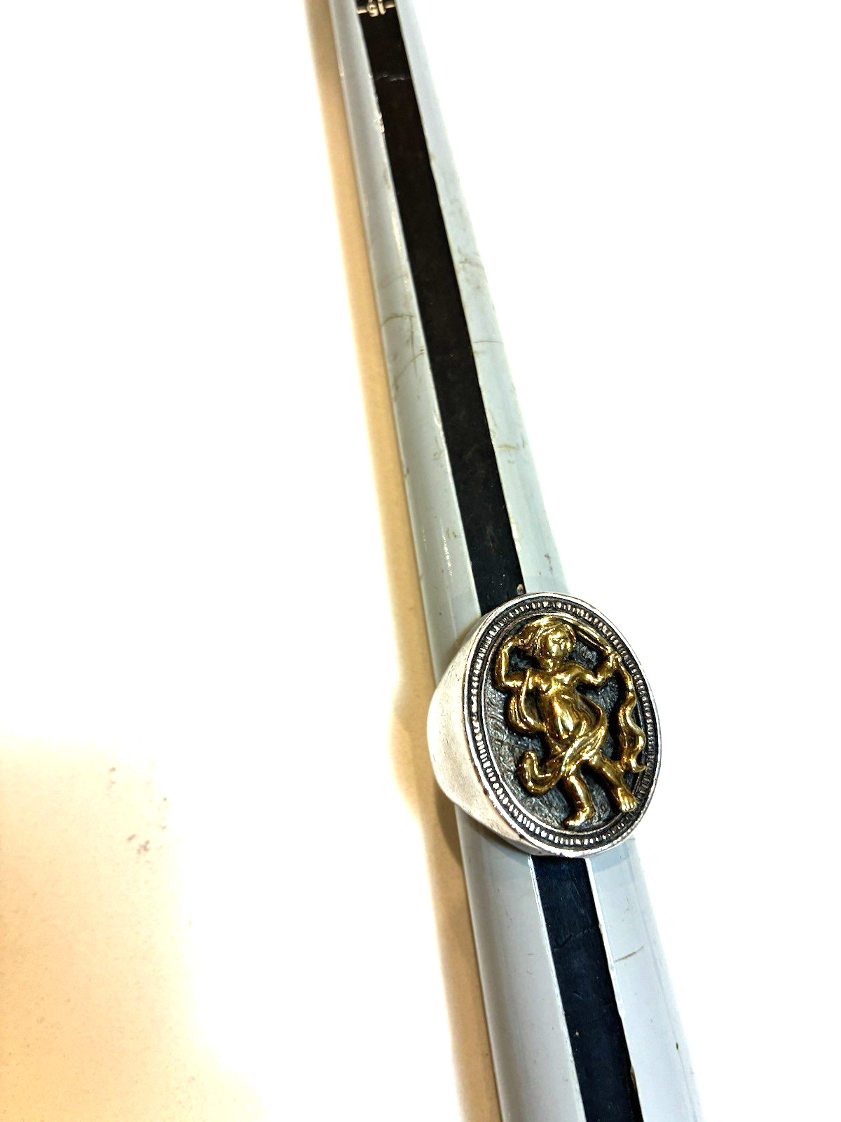VINTAGE STERLING SILVER & GOLD MEN’S RING UNIQUE FIGURAL HEAVY WOW