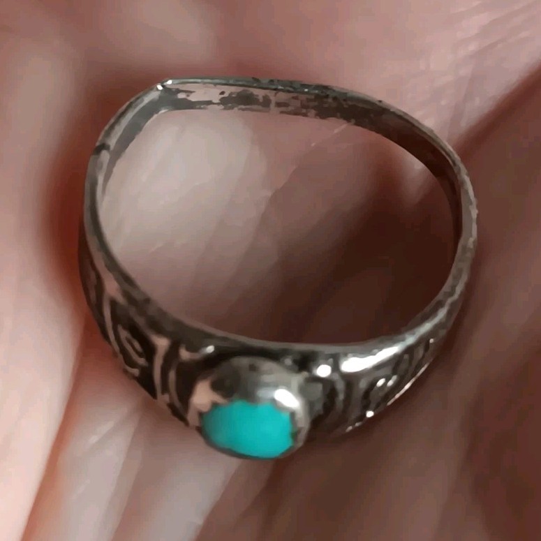 Vtg *Bent Band* Sterling Silver Turquoise Ring Southwestern Sombrero Size 6.75