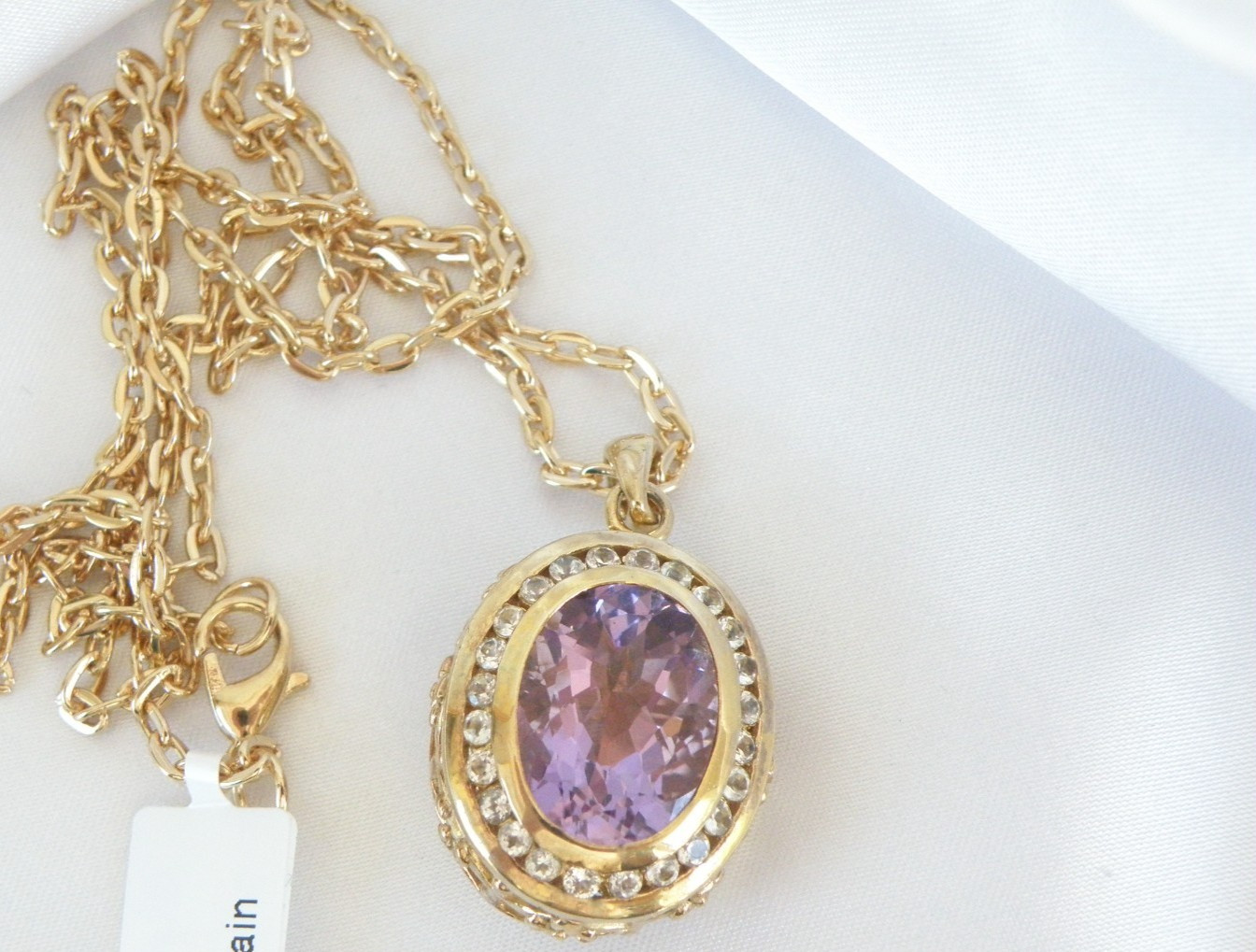 Vintage Sterling Silver 925 Gold on Large Reversible Amethyst Pendant Necklace