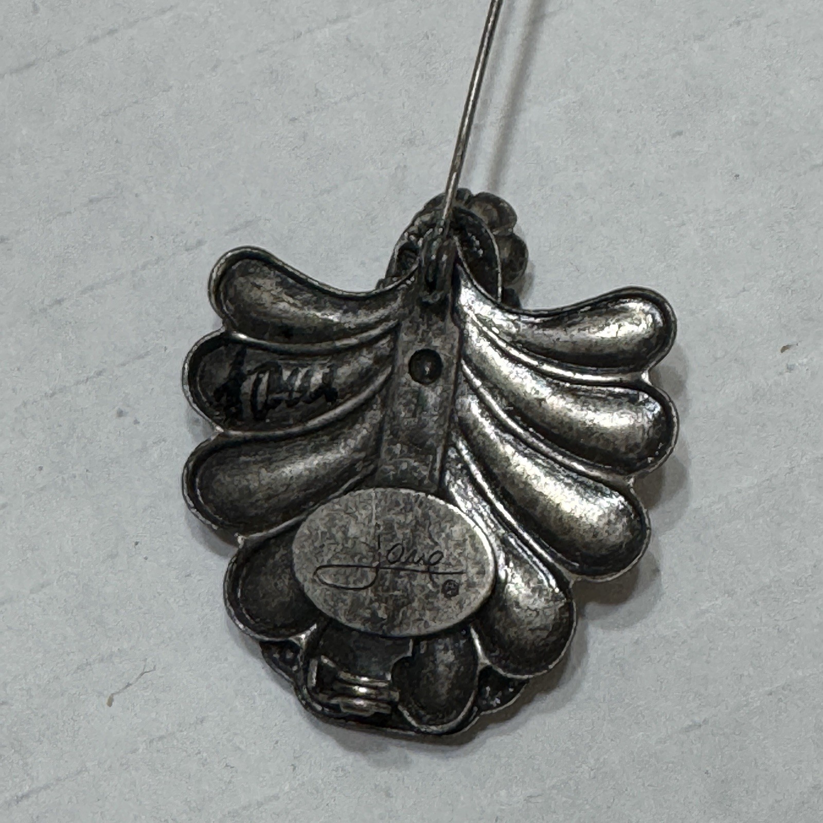 Signed JANE AOL Silver Tone Ornate Angel BROOCH PIN Faux Pearl Stone Vtg