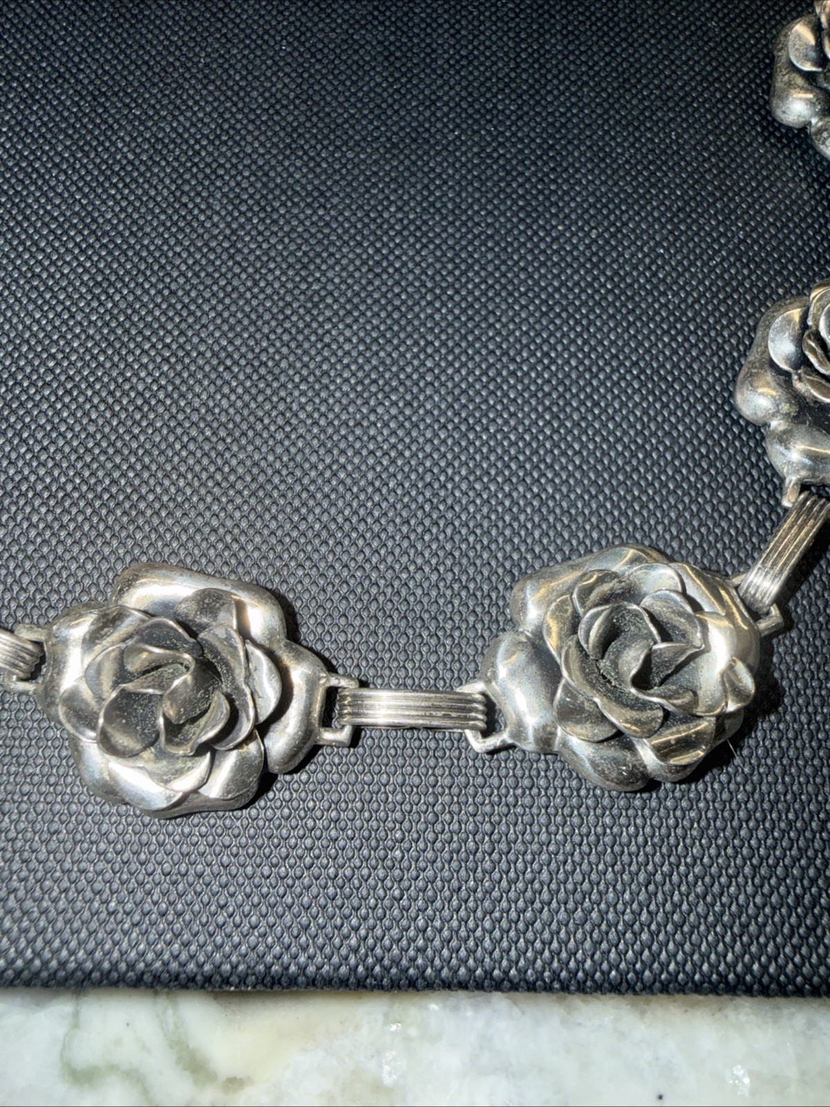 Vintage Danecraft Sterling Silver Floral Link Necklace 35.37g 15.3/8 x 0.5/8”
