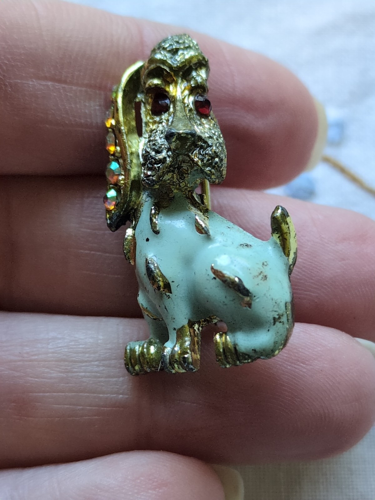Vintage Dog Brooch Pin Lot Of 2, Enameled, Rhinestone