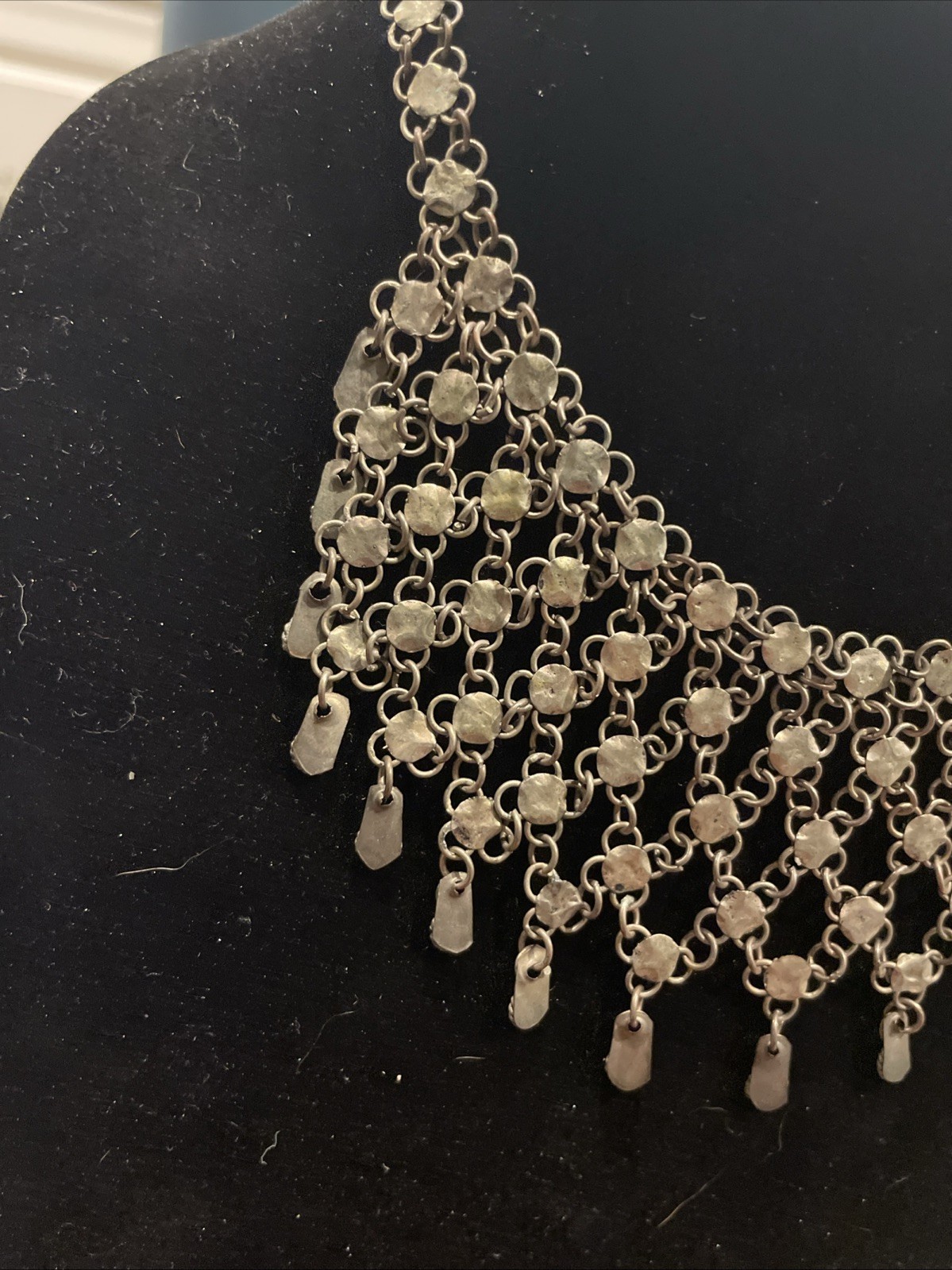 Vintage Chain Link Beaded Collar Necklace 16” With Clasp