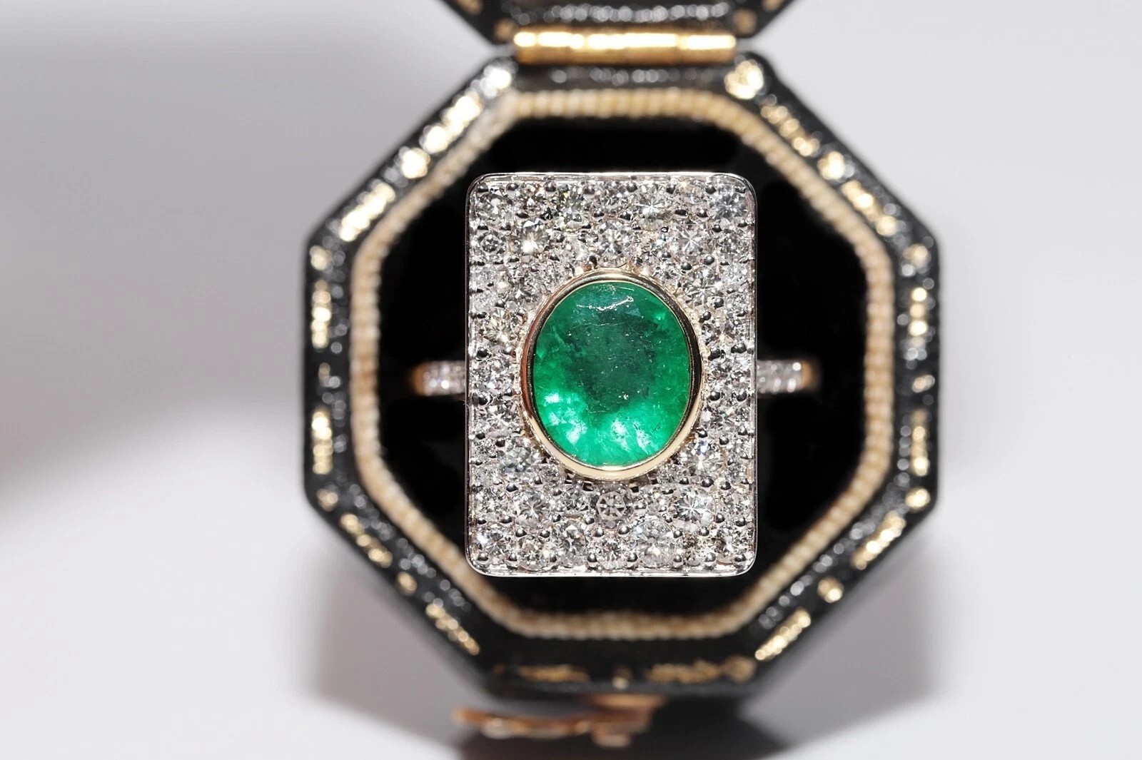 Art Deco Style 3.1Ct Lab Created Emerald & Diamond Anniversary 14K Gold FN Ring