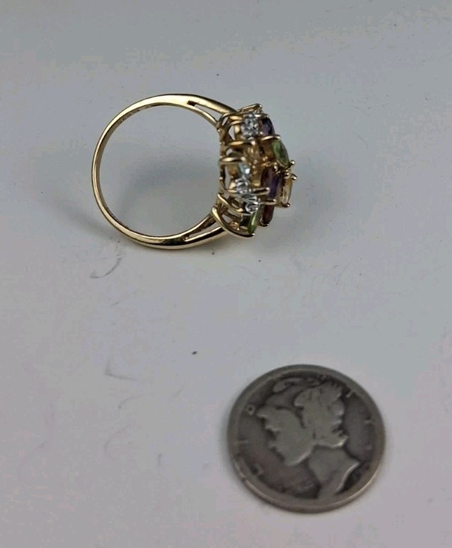 925 Silver Amethyst Peridot Garnet & Topaz Cocktail Ring Fruit Salad Sz 6.5