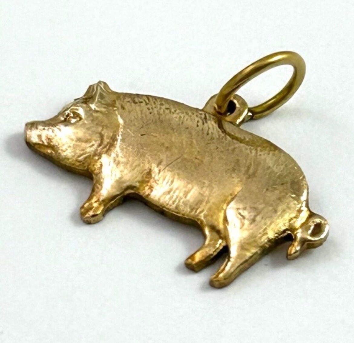 Vintage Pig Charm Necklace Pendant Tiny Piggy Vintage Jewelry Brass Animal Charm