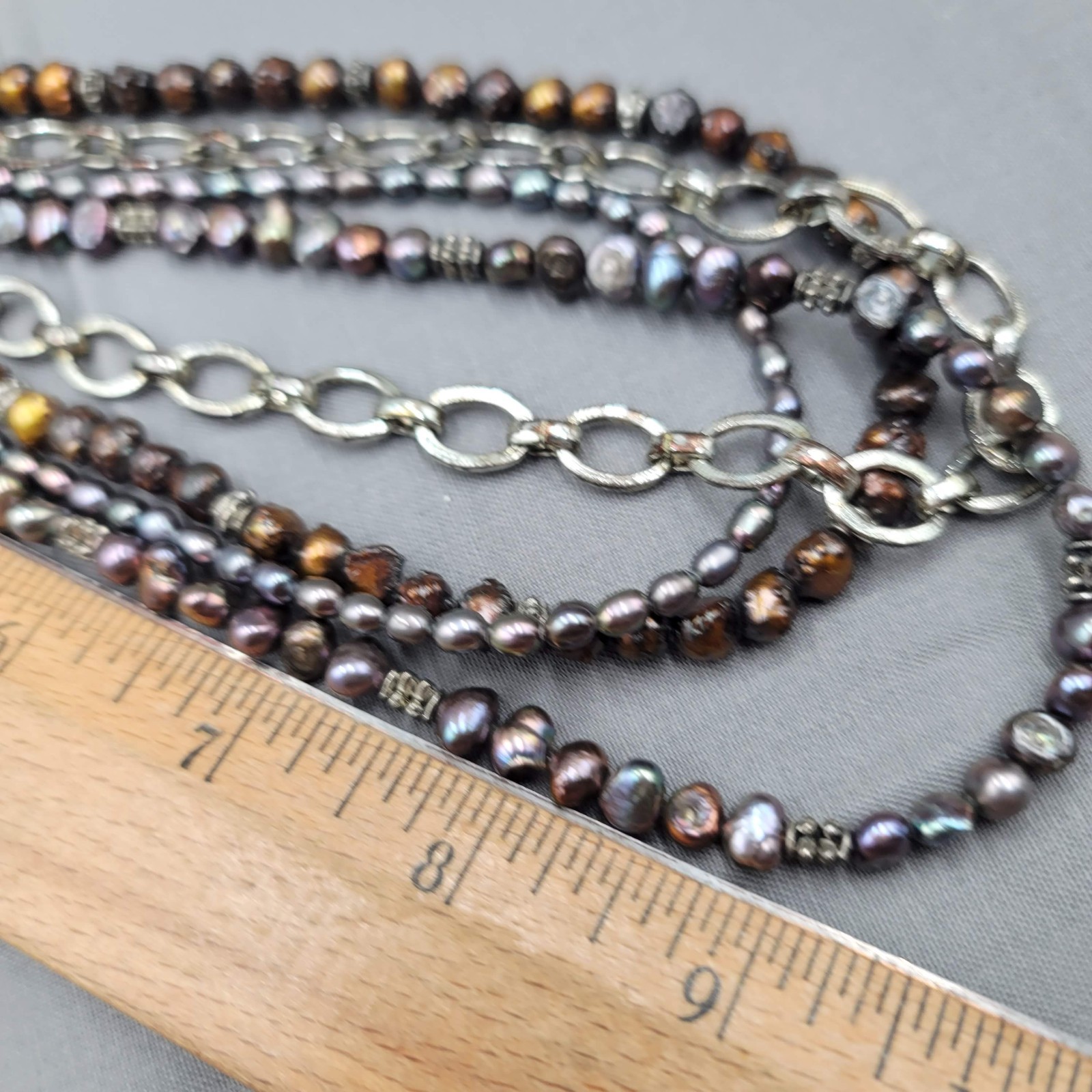 Vintage Multiple Strands PEARLS Bead Necklace Silver tone 18″