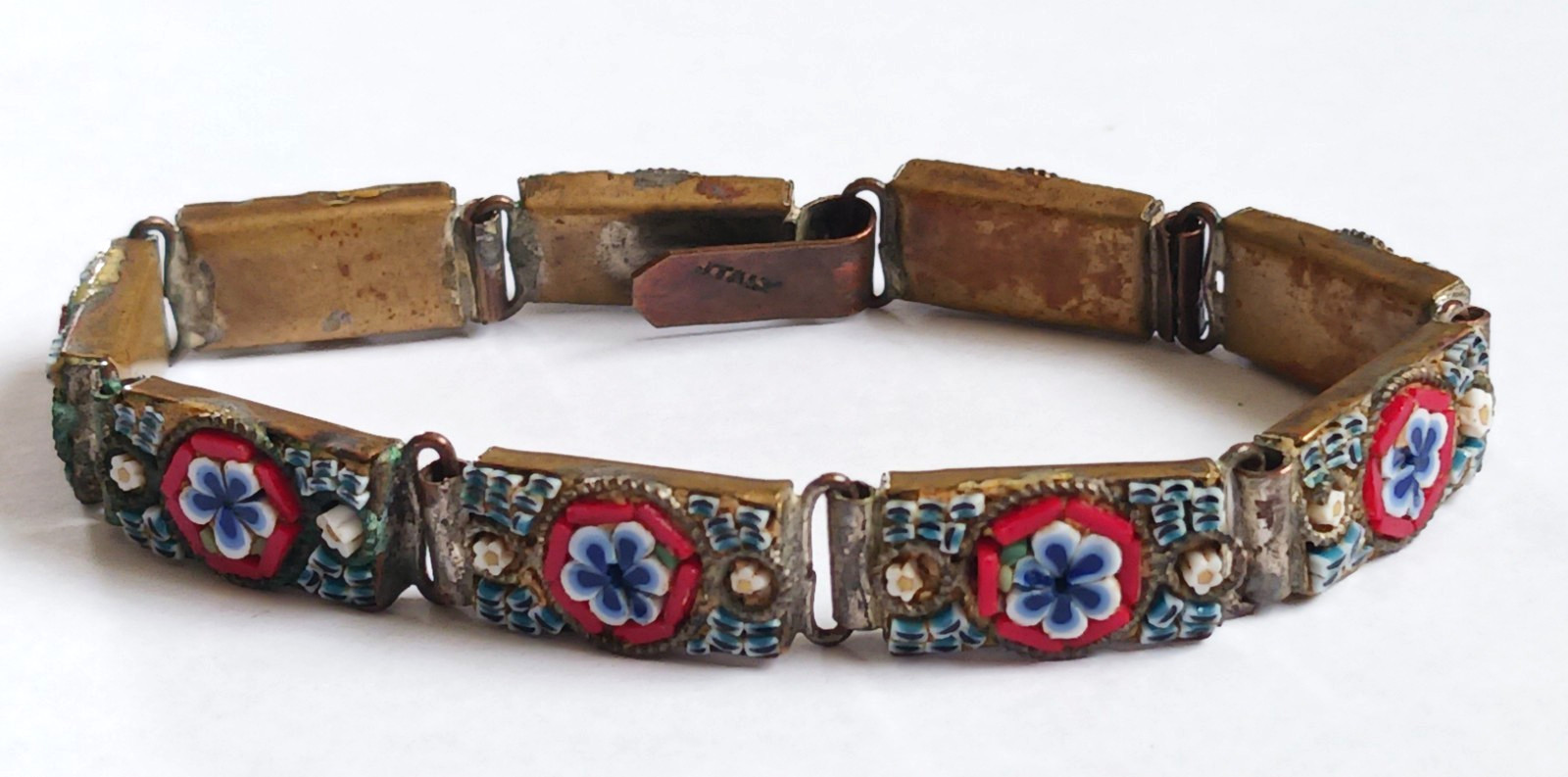 Old, Vintage Micro Mosaic Bracelet ~ Rectangle Panels ~ 6.75 Inches