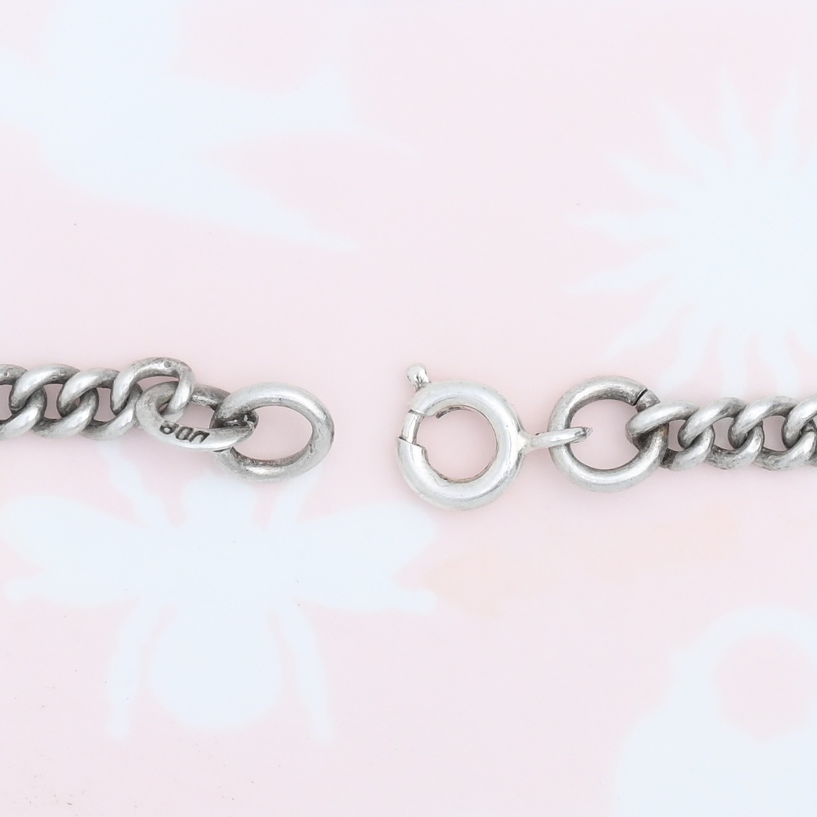 Antique Victorian Silver Curb Chain Filigree Bar Link 17″ Clasp Necklace