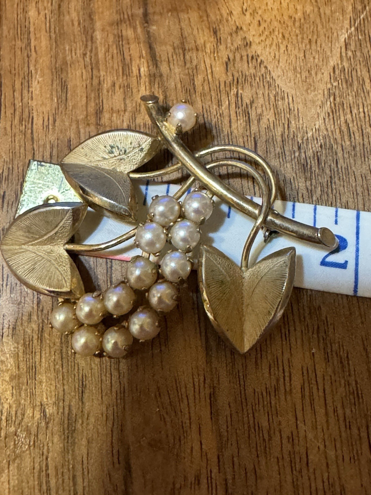 Vintage 1/20th 12K Gold Filled IPS 2” Vining Leaf Pin Brooch w/14 Pearls~6 Grams