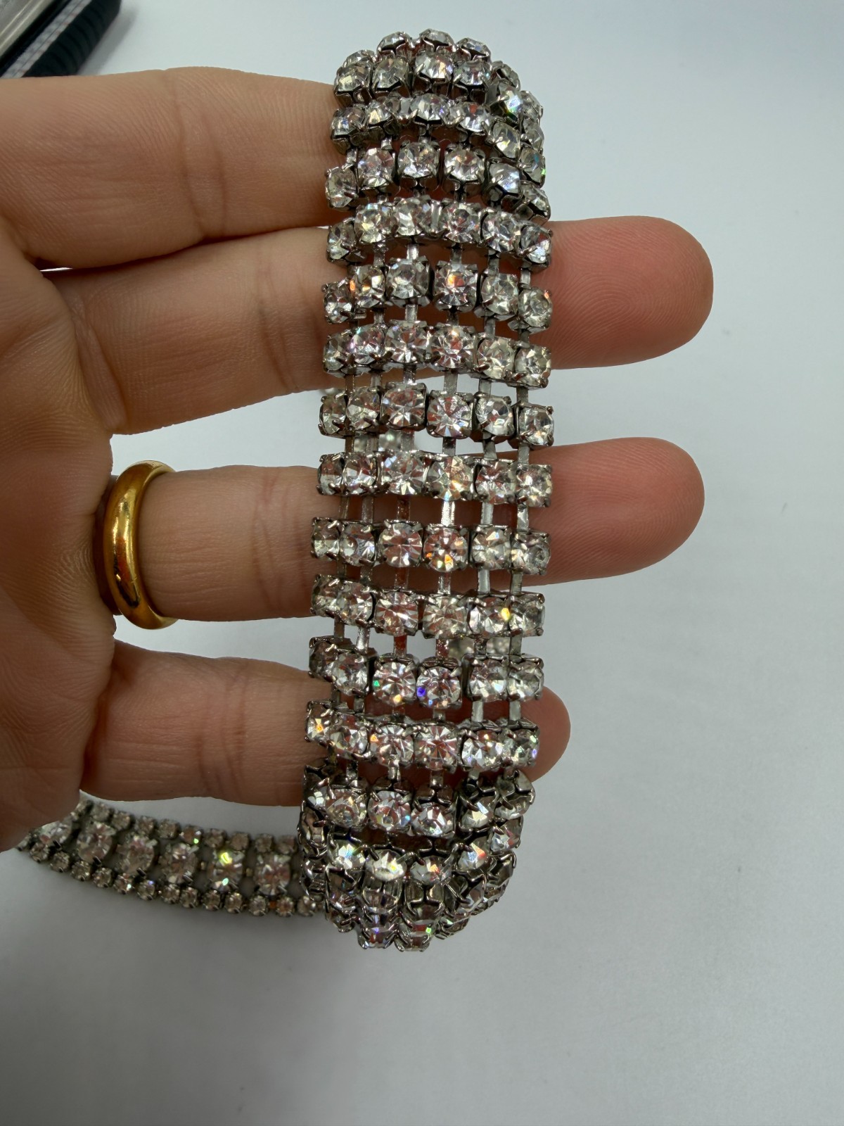 Vintage Jewelry Lot Rhinestone Clear Bracelet Necklace Not Matching 2 Piece