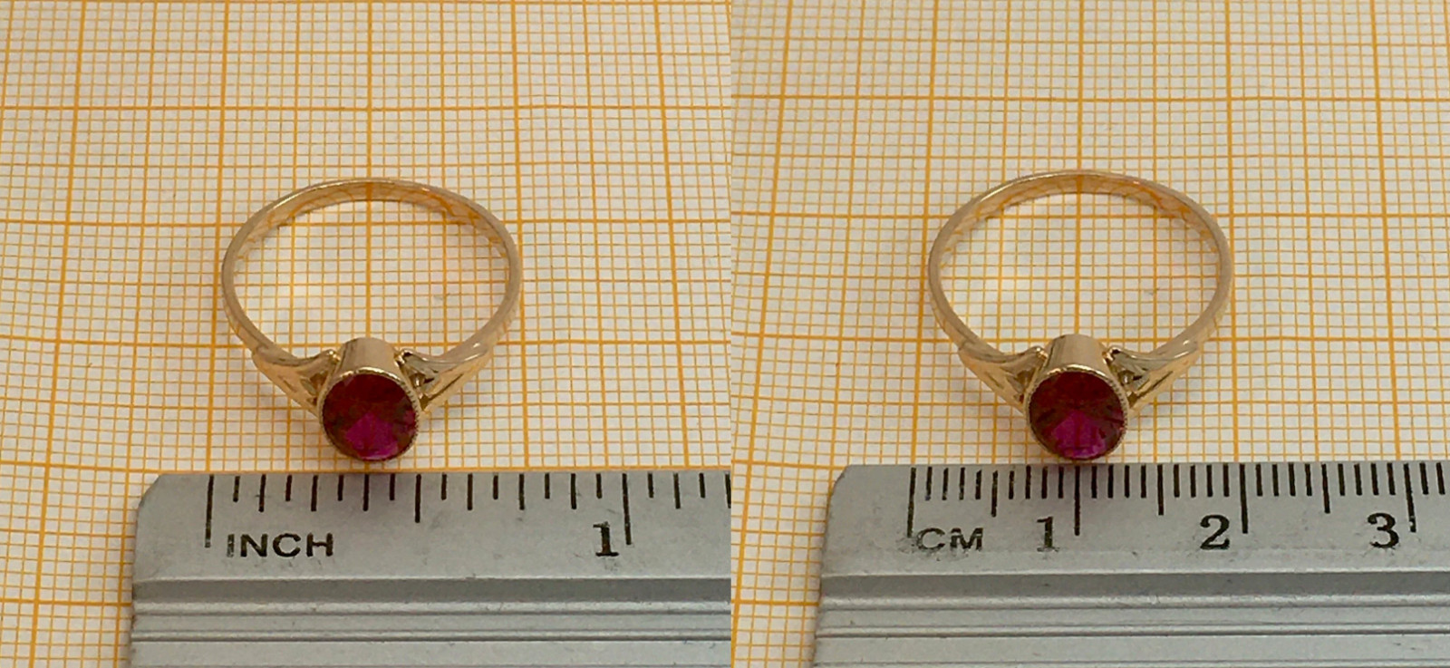 Chic Vintage Original Soviet Rose Gold 583 14k Ring With Ruby 6.5 US 1,85 g.