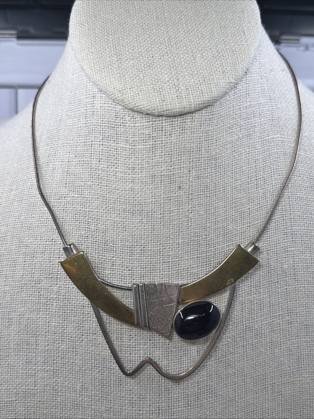 Hall McFall Modern Mixed Metals Necklace 925 Black Onyx 16″ Italian Snake Chain