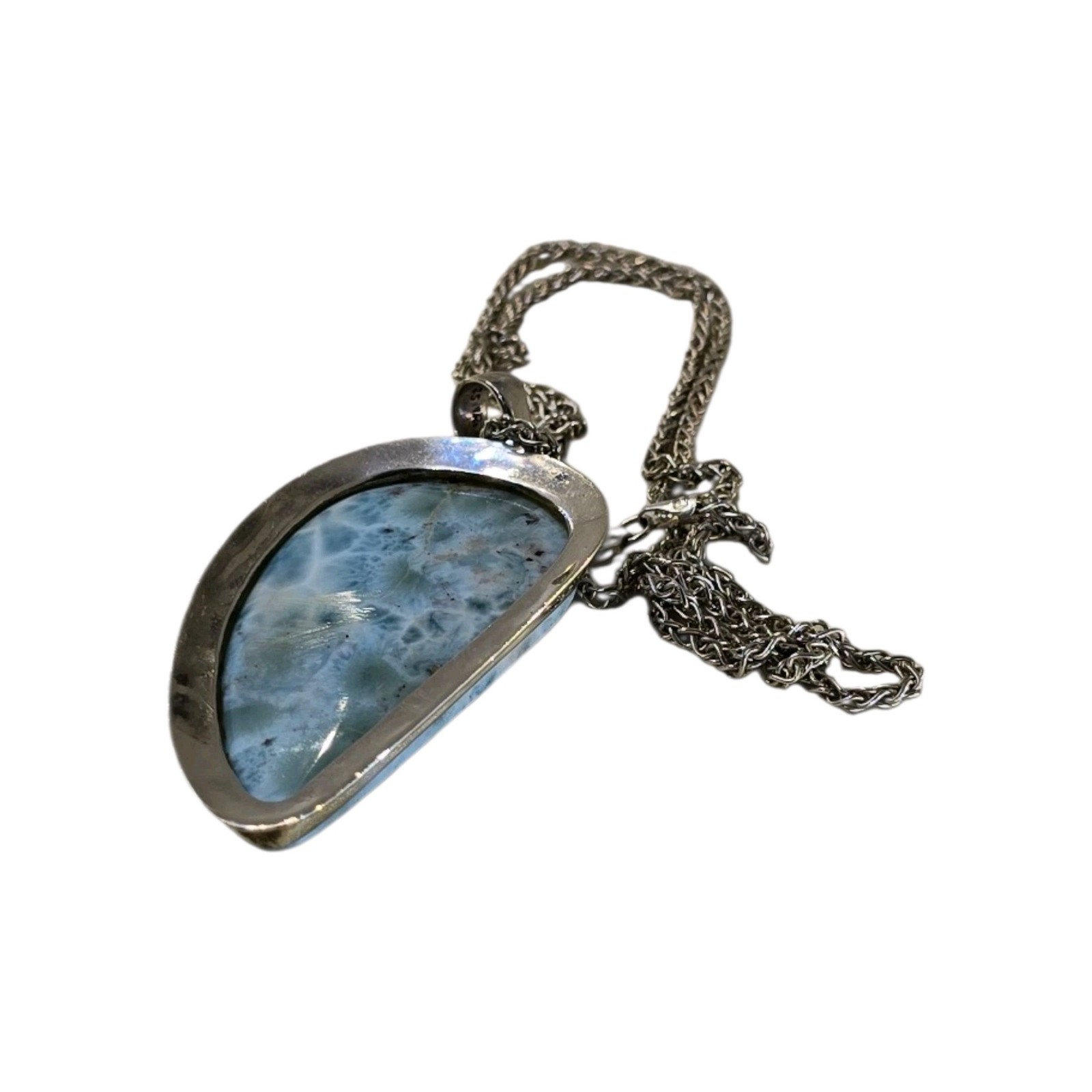 Larimar Pectolite Pendant Necklace Sterling Silver Art G Ito AGI 55g Heavy 23″