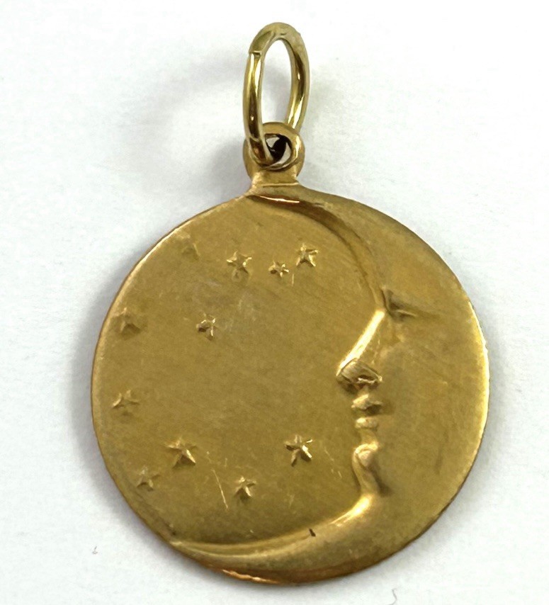 Vintage Charm Moon Tiny Pendant Brass Metal Crescent Moon Face Stars Celestial