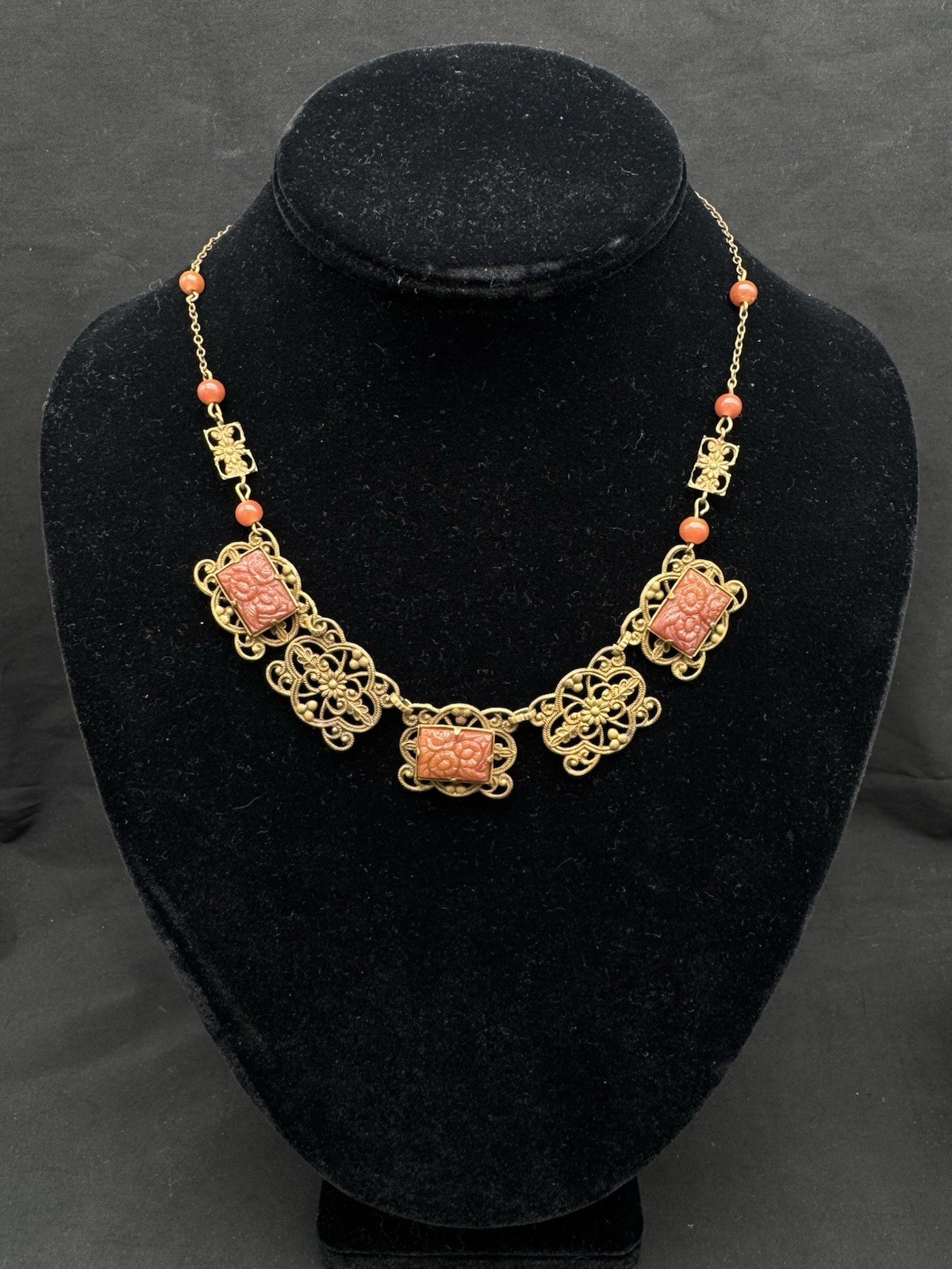 Antique Czech Brass and Glass Necklace