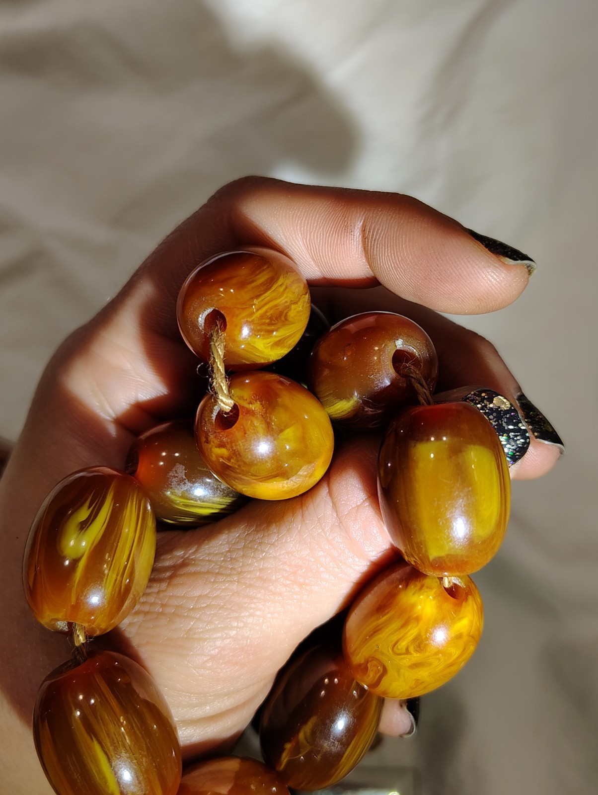 Vintage Butterscotch Egg Yolk Amber Bakelite Prayer Worry Beads 15/16″ 113 Grams