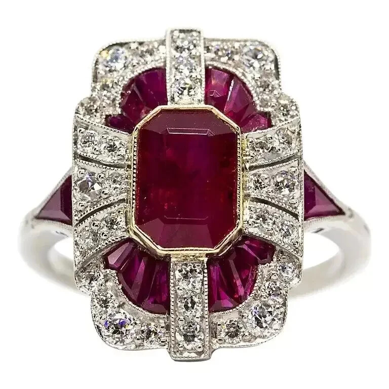 5Ct Vintage Art Deco Style Simulated Ruby Engagement 14K White Gold Finish Ring