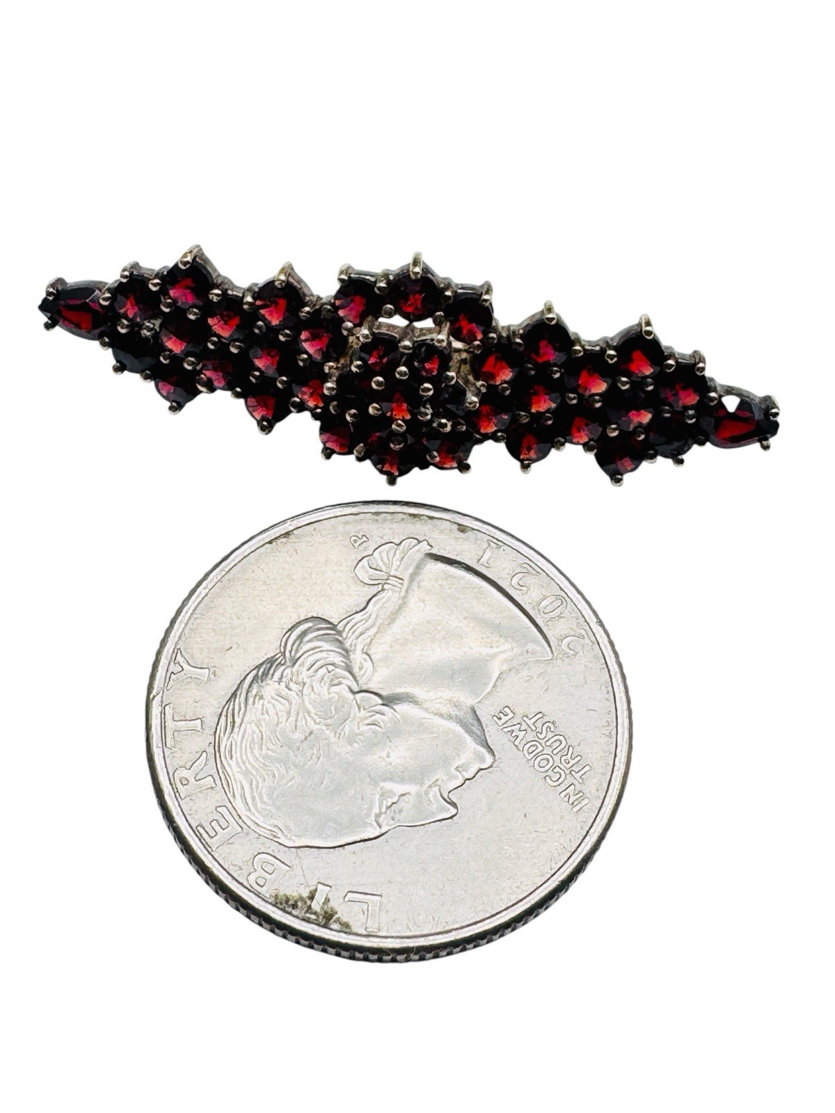 Vintage Bohemian Rose Cut Garnet Sterling Vermeil 925 Brooch Pin