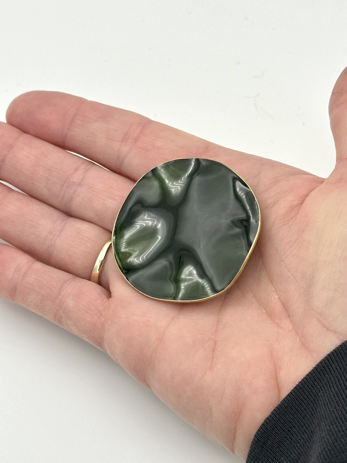 Pilgrim Brooch “Emerald Green” Enamel Pin Metal Backing Wavy From Denmark 1.5”