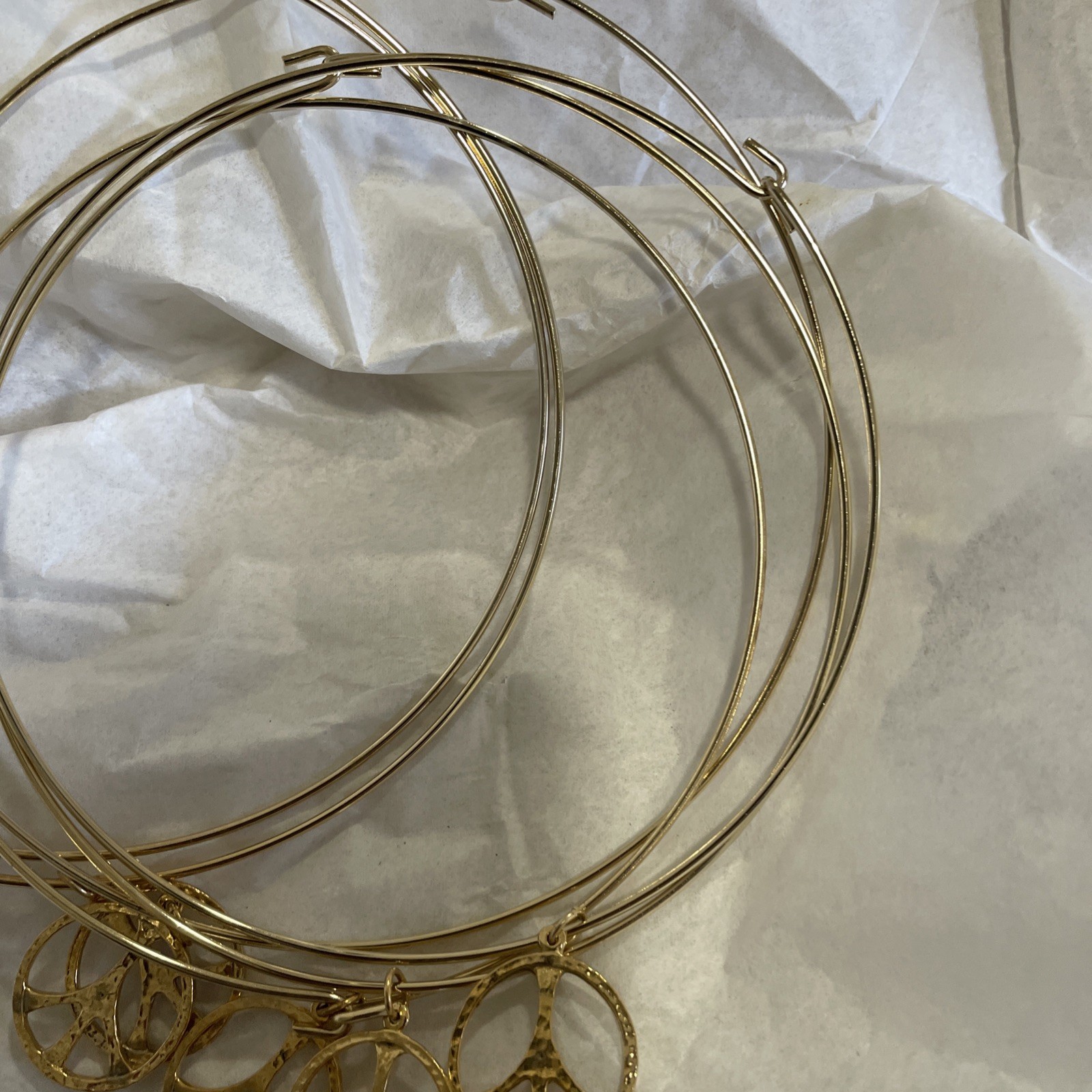 6 Vintage Gold Plated Neck Wires With Peace Sign Charm