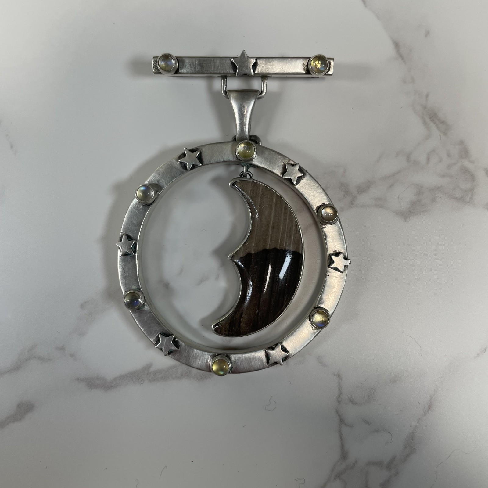 Ken Kantro 29gram S Silver Pendant & Brooch Crescent Moon, Chatoyant Tiger’s Eye
