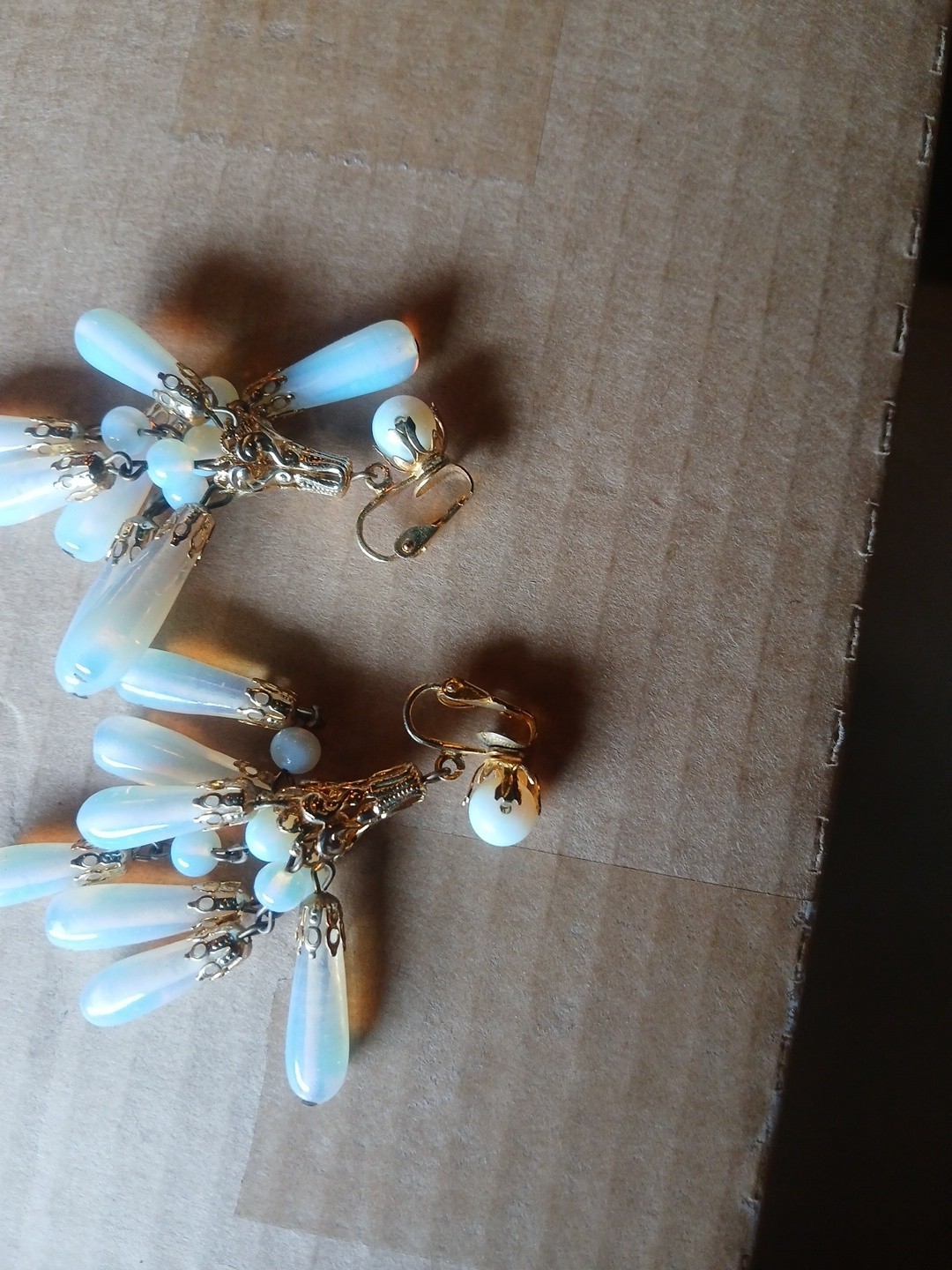 Vintage Opaline Glass Dangle Clip Earrings (R)