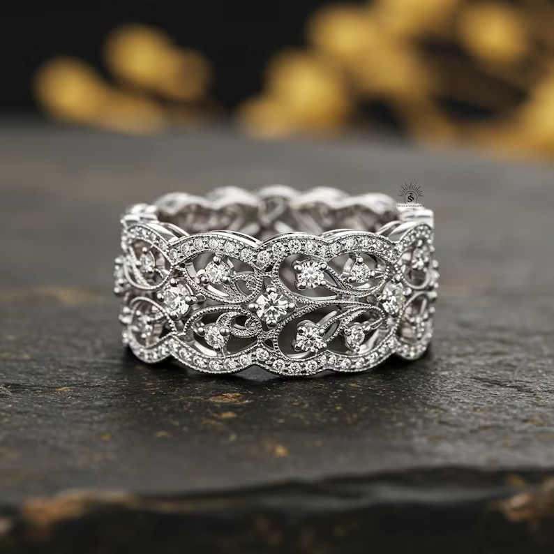 18K Gold Plated 925 Silver Moissanite Art Deco Engagement & Anniversary Ring