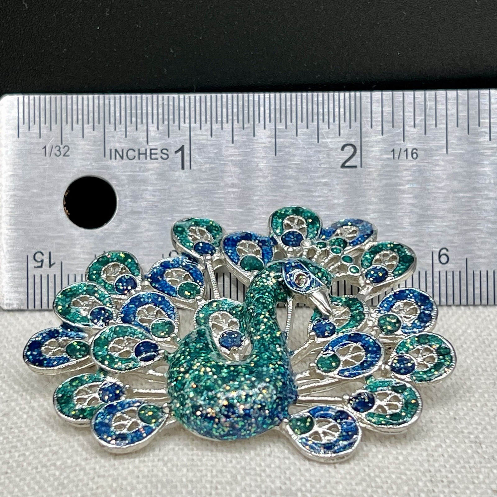 Cobalt Blue Statement Pendant Necklace Set Peacock Brooch Earrings Art Deco Look
