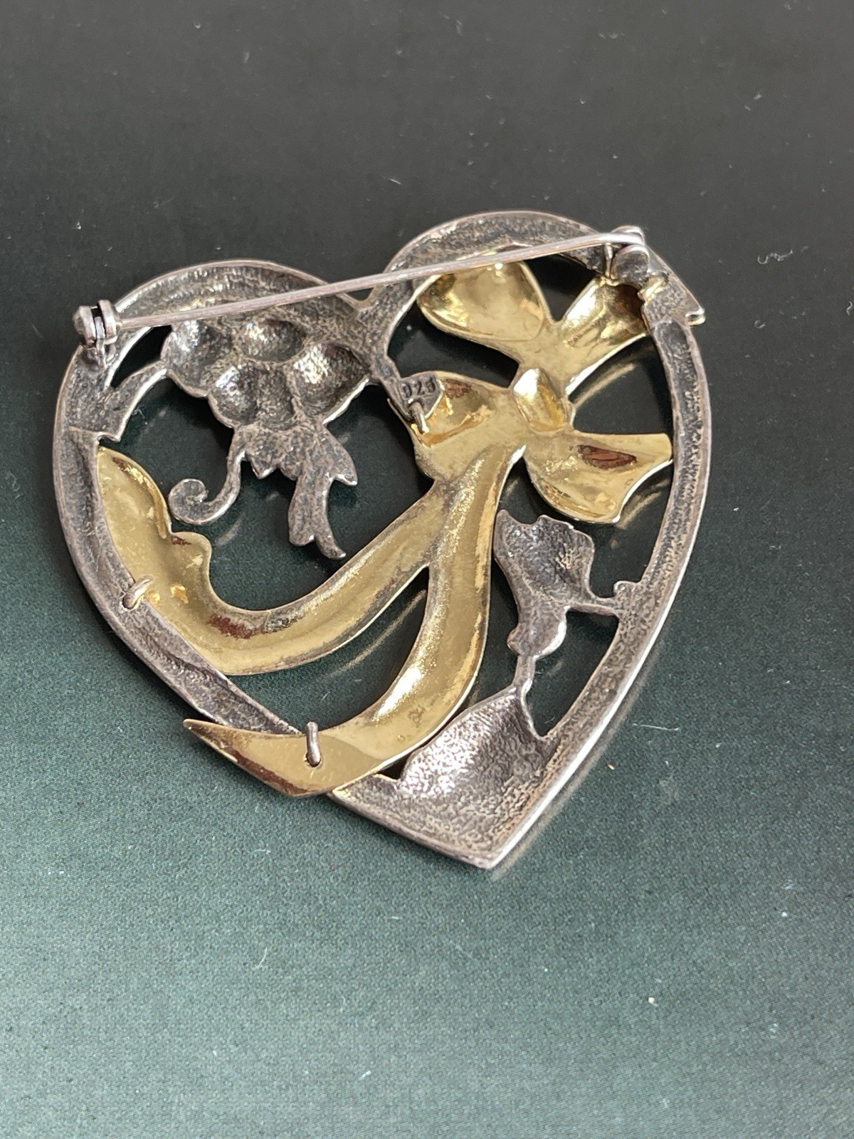 Vintage Sterling Silver&Gold Vermeil Heart 925 Brooch