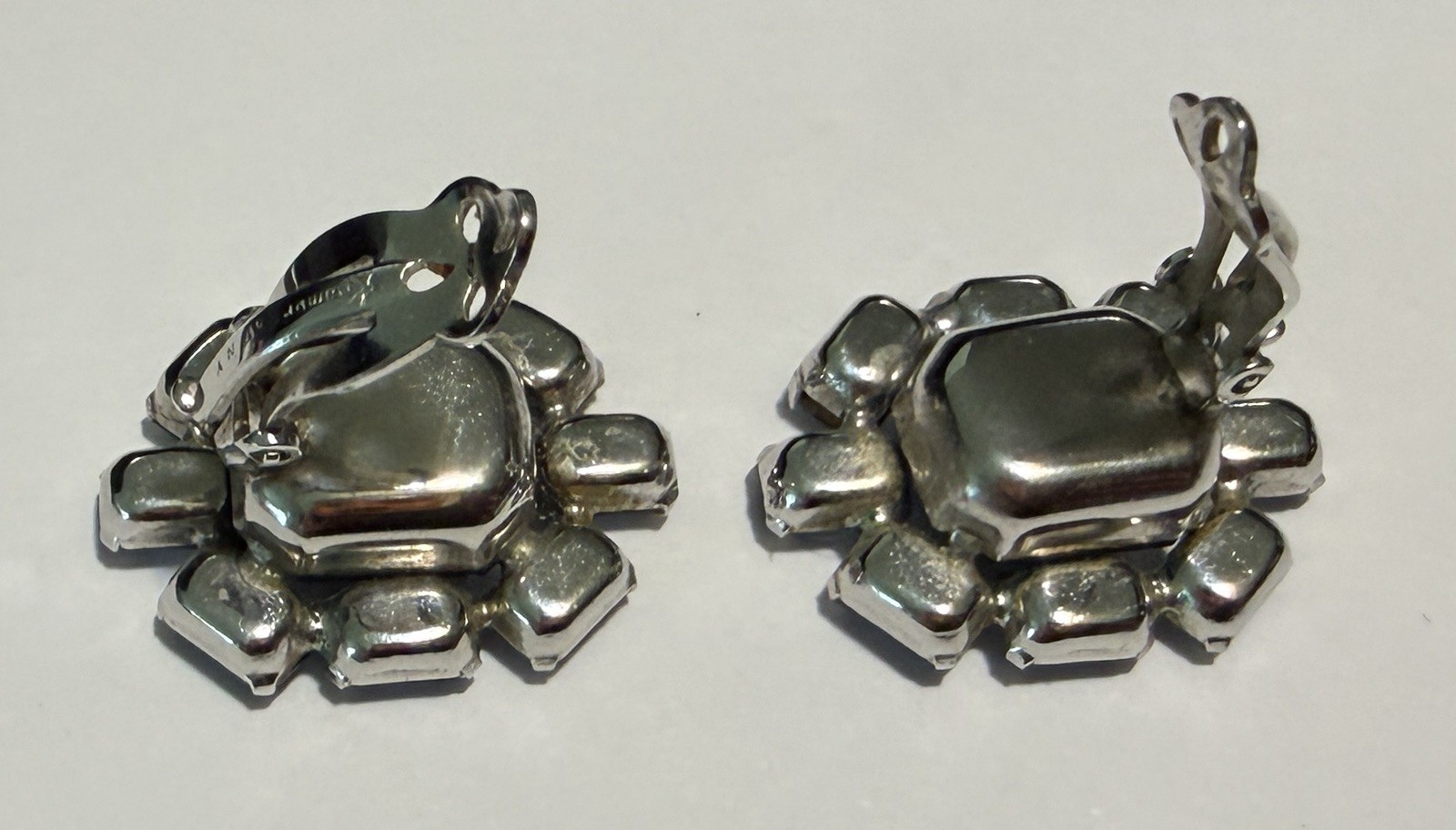 Vintage 1950s Signed Kramer of Ny Emerald-Cut & Baguette Blue Clip On Earrings