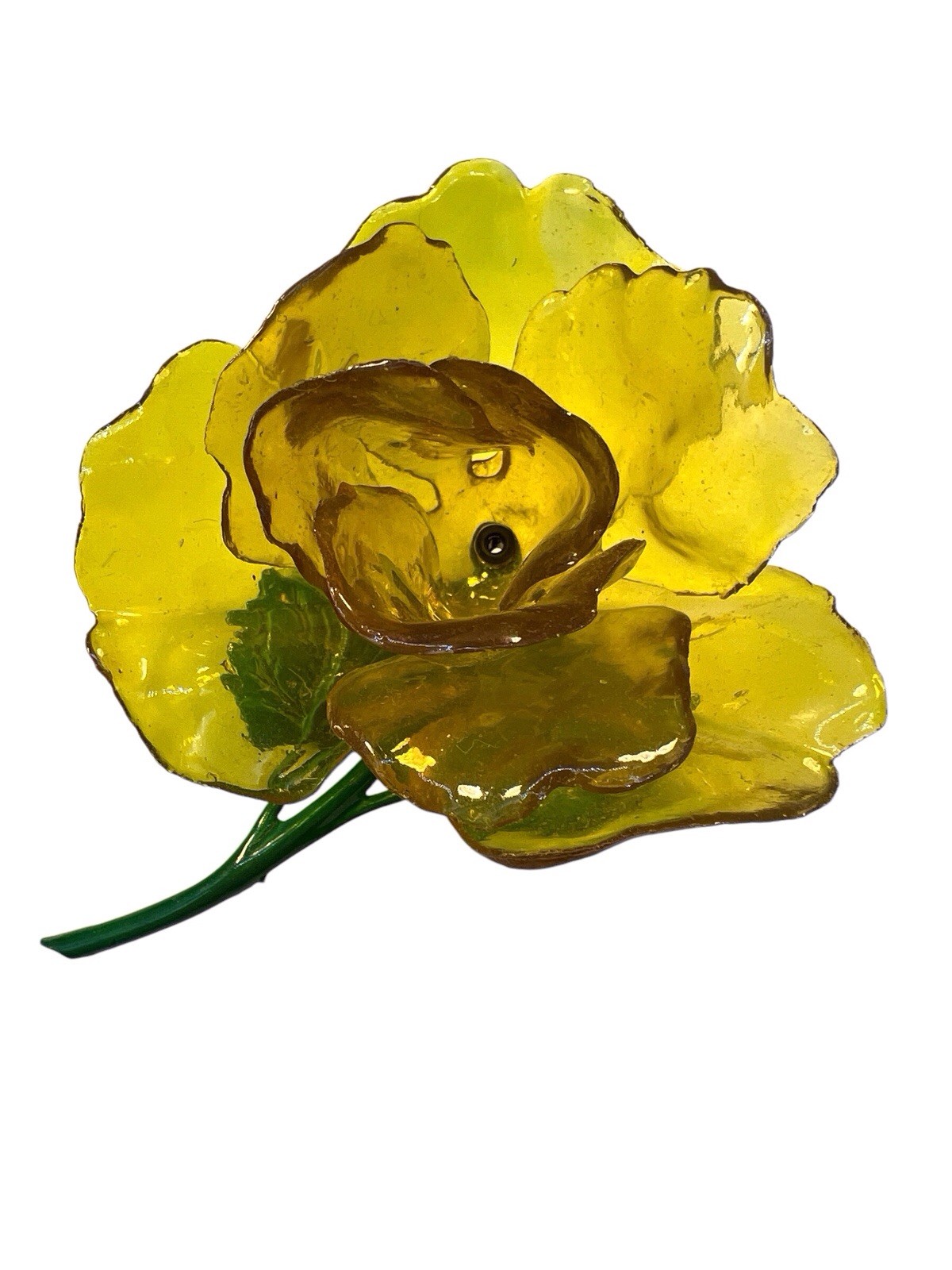 Huge Yellow Flower Brooch Cellulose Acetate Rose Enamel Spring Summer Fab! WB