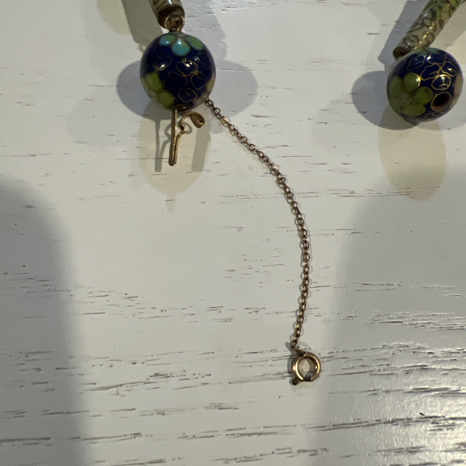 Vintage Cloisonne Chinese Cobalt Blue Floral Flower 25″ Beads Tubes Necklace