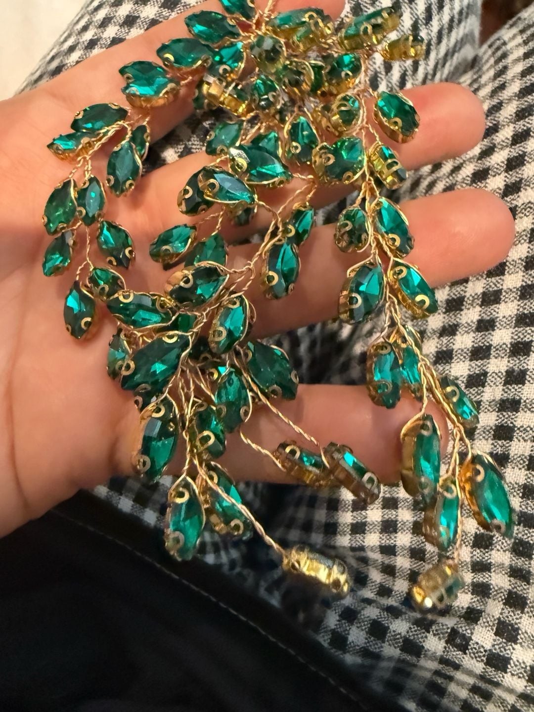 Gold-Tone Emerald Green Marquise Rhinestone w/loop for hook/decor