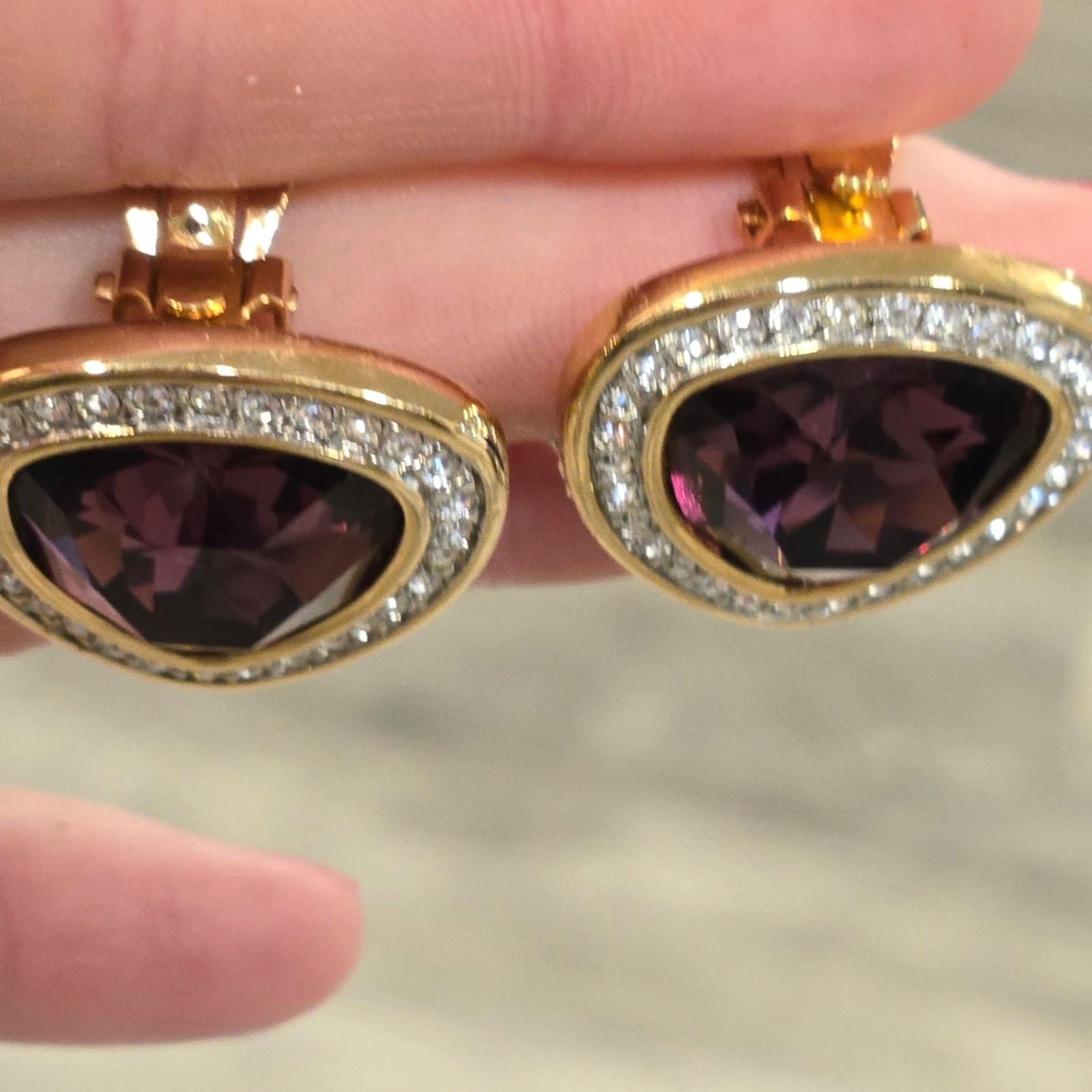 Vintage Swarovski Crystal earrings amethyst colored faceted stones clip on rare