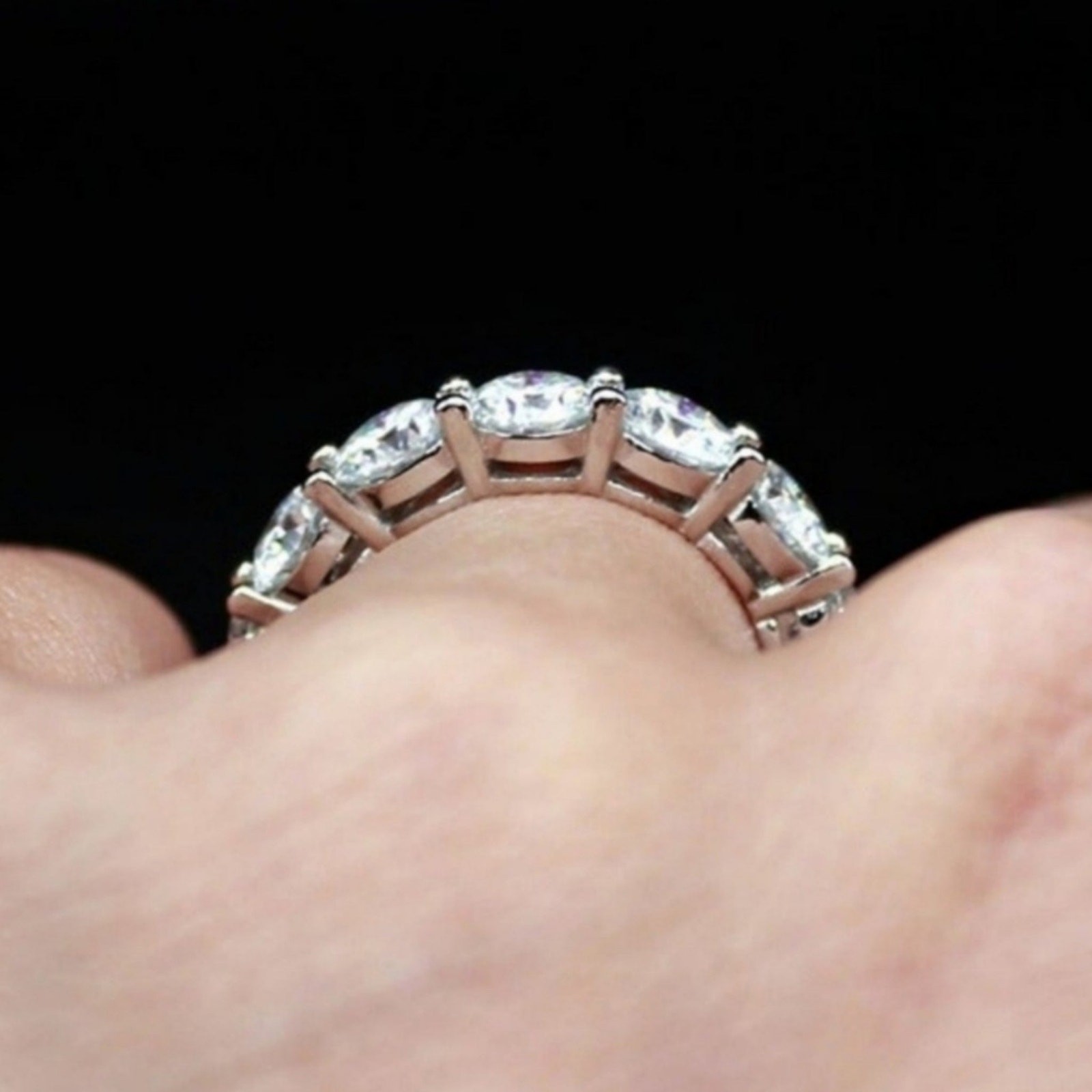 Round Moissanite Wedding Ring Full Eternity Band Stackable Tennis 9 NWT