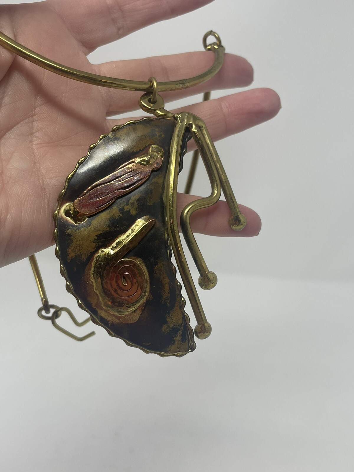 VTG South African Mixed Metal Choker Necklace Brass Copper Brutalist Modernist