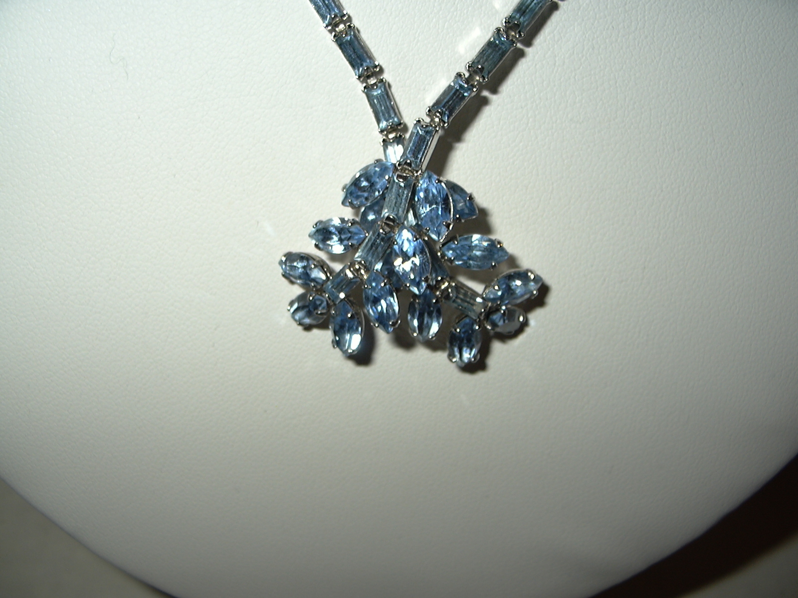 Vintage Signed BUYER BROS Silvertone & Blue Rhinestone Drop Adjustable Necklace