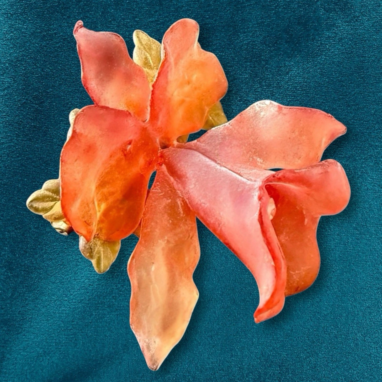 Cellulose Acetate Flower Brooch Pink Frosted Floral 1940s Vintage Orchid Pin
