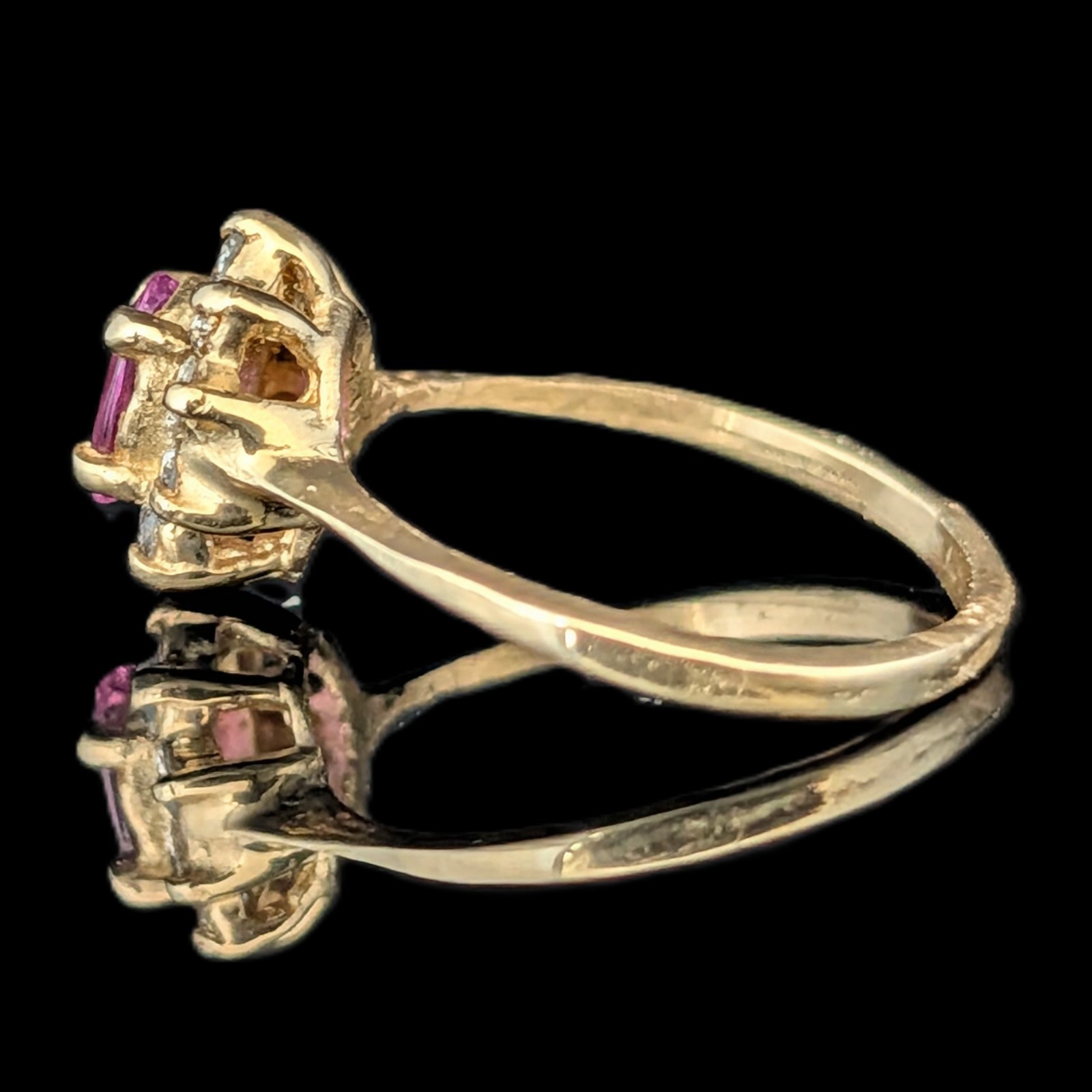 Vintage Pink Sapphire Diamonds 14k Yellow Gold Halo Ring Estate Jewelry Gift