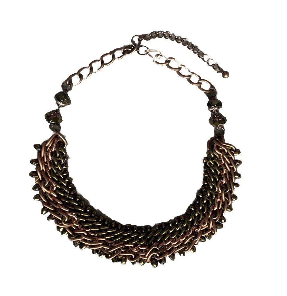 Chainmaille Statement Necklace 21” Copper Bronze Color Byzantine 4n1 Chain Weave