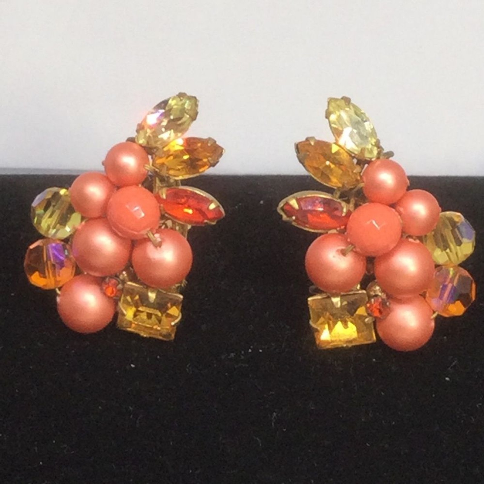Vintage Eugene Parure Necklace Clip Earrings Set Bead Rhinestone Cluster 1950’s