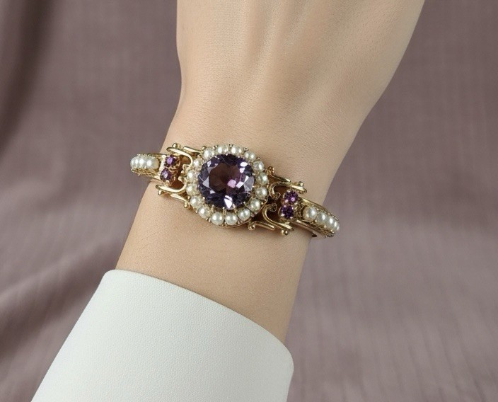 Heavy VTG Estate 14K Solid Yellow Gold 11.97ctw Amethyst Locket Bracket