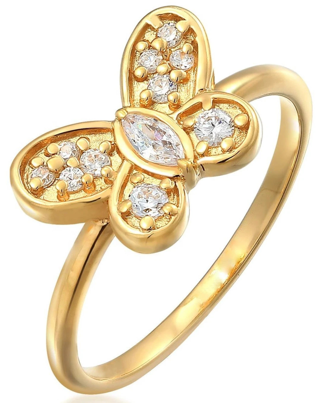 Marquise Cut 0.15CT White Moissanite Butterfly Shaped Ring In 10K Yellow Gold FN