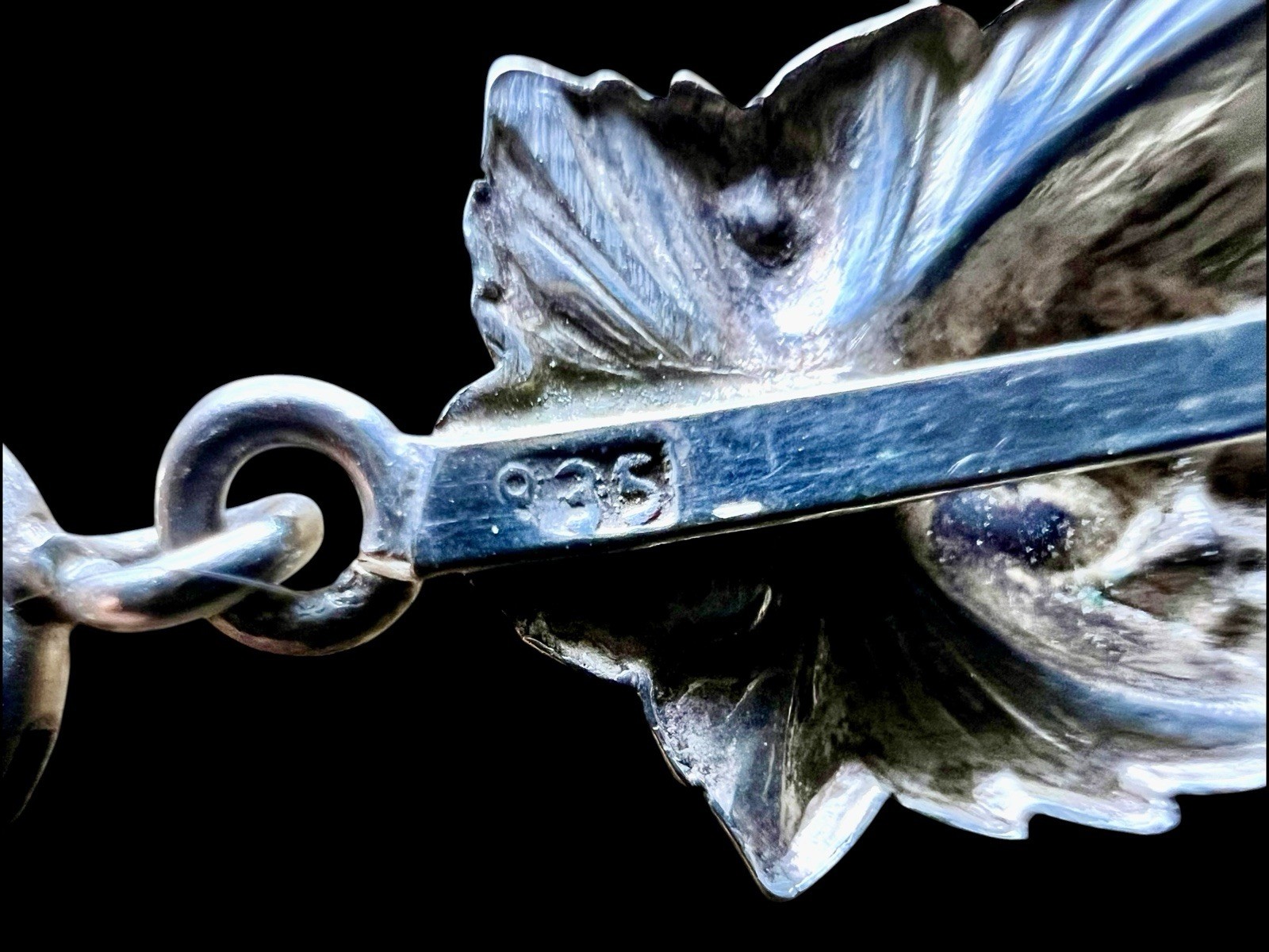 Vintage 835 Silver Rheinkiesel Iris Glass Bracelet Grape Leaf Rainbow Stones