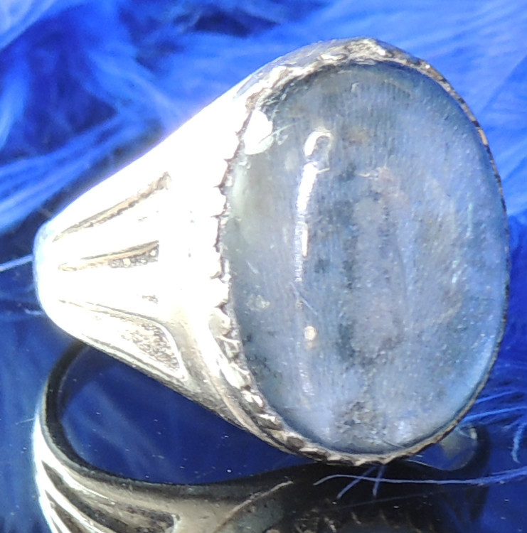 Vintage 40’s glass Blue Stone Sterling Silver 0.925 Ring size 4.5